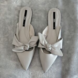 Zara Cream Mules with Bow Detail